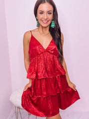 Red Metallic Flirty tank Dress