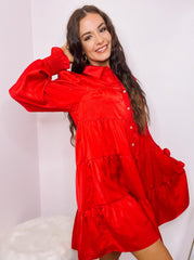 Red Rhinestone Button Down Shirt Dress