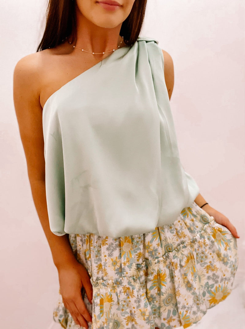 Sage One Shoulder Crop Top