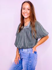 Sage Bubble Sleeve Top