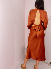 Rust Satin Tie Back Blouse