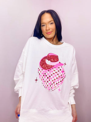 Valentine's Sequined Western Disco Ball Sweatshirt