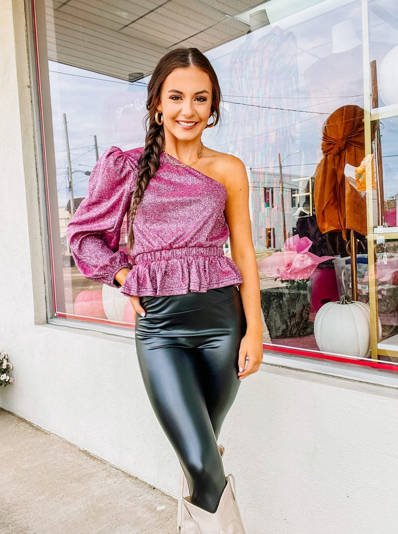 Sparkle One Shoulder Peplum Top