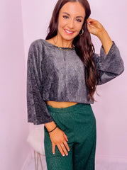 Sparkly Wide Leg Pants in Green 