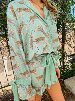 Teal Jaguar Print PJ Set