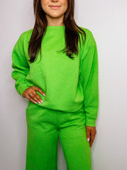 Lime Green Textured Loungewear Sweatshirt