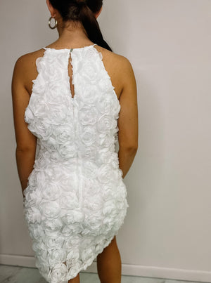 White 3D Floral Mini Dress
