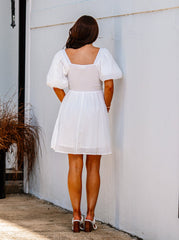 White Square Neck Mini Dress