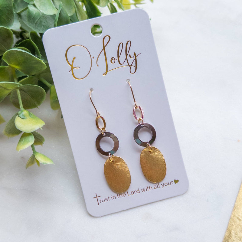 Gold & Silver Mixed- Open Gold & Silver Connector w/Gold Oval Dangle Earrings - M5