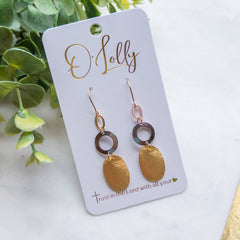 Gold & Silver Mixed- Open Gold & Silver Connector w/Gold Oval Dangle Earrings - M5