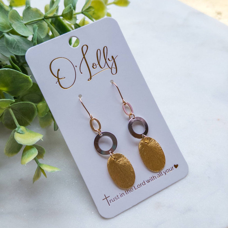 Gold & Silver Mixed- Open Gold & Silver Connector w/Gold Oval Dangle Earrings - M5