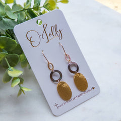 Gold & Silver Mixed- Open Gold & Silver Connector w/Gold Oval Dangle Earrings - M5