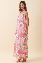 Strapless Floral Maxi Dress with Convertible Scarf