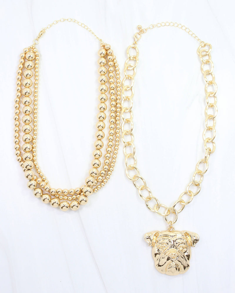 Bree Beaded Layered Necklace Dog Gold