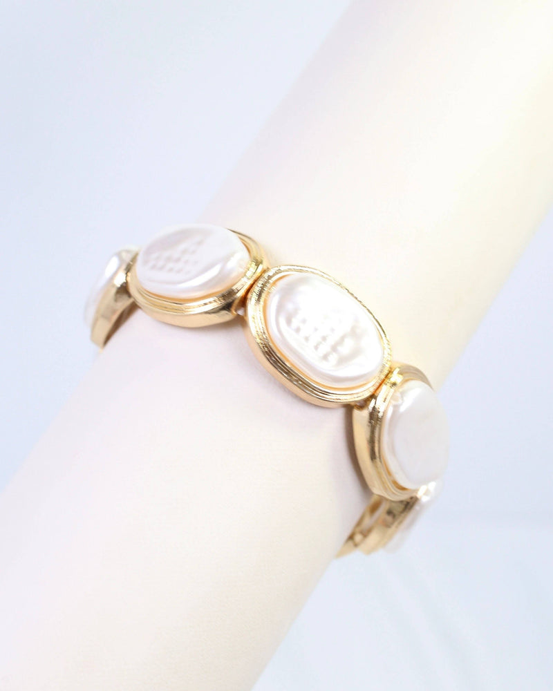 Arlet Oval Pearl Stretch Bracelet Gold