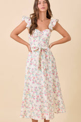 Floral Printed Ruffle Sleeve Midi Dress