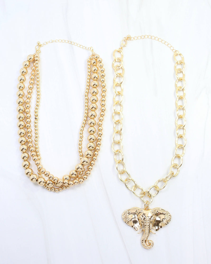 Bree Beaded Layered Necklace Elephant Gold
