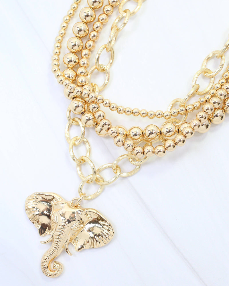 Bree Beaded Layered Necklace Elephant Gold