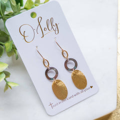 Gold & Silver Mixed- Open Gold & Silver Connector w/Gold Oval Dangle Earrings - M5