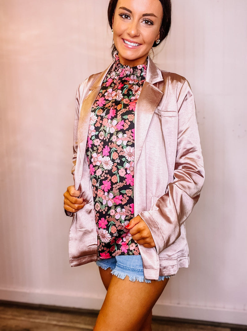 Blush Satin Open Jacket