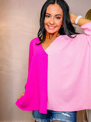 Hot Pink Colorblock Combo Blouse