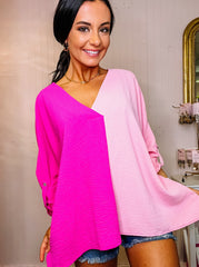 Hot Pink Colorblock Combo Blouse