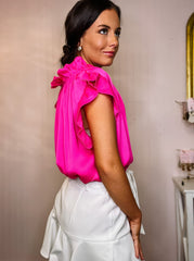 Hot Pink Shirred Ruffle Top