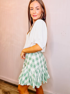 Gingham print godet skirt 