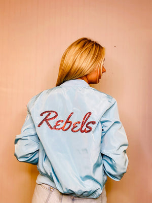 Powder Blue Glitter REBELS Bomber Jacket