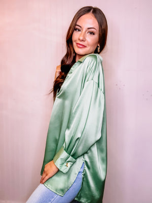 Mint v neck lapel collared blouse