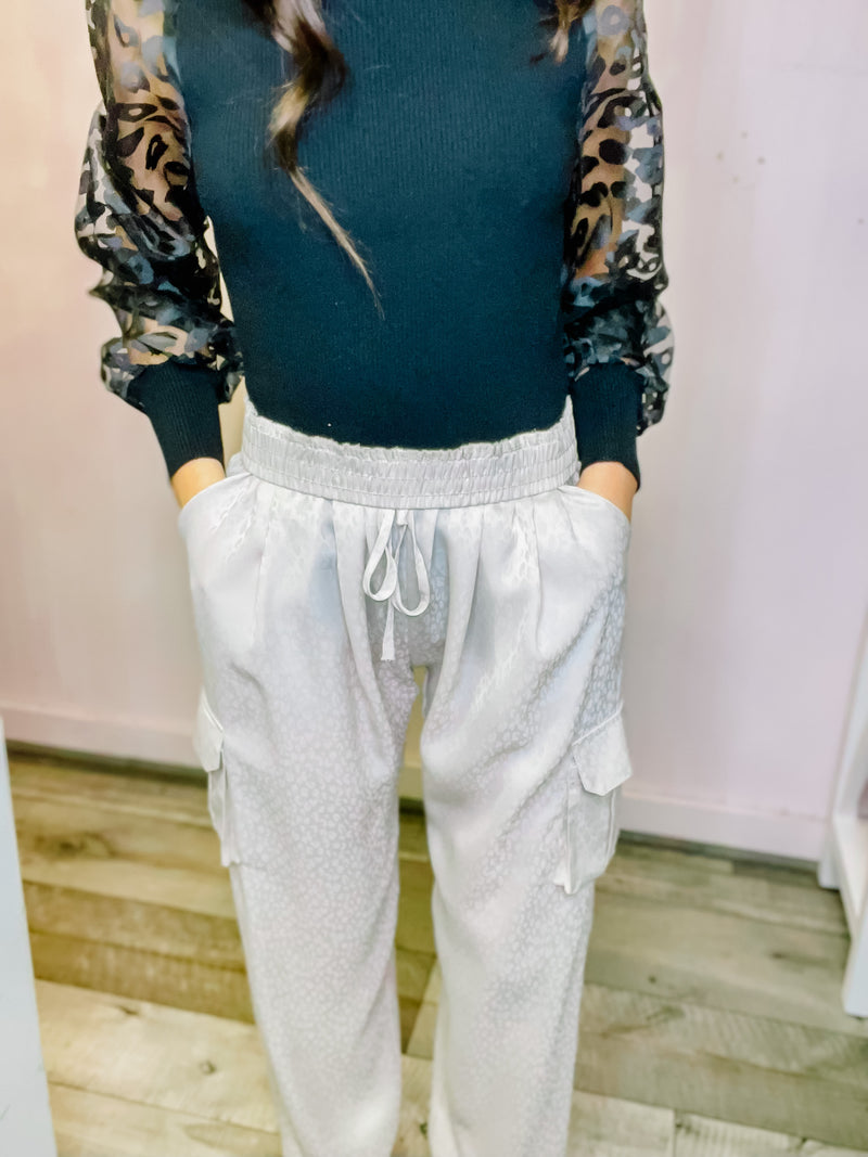 Cream printed cargo joggers 