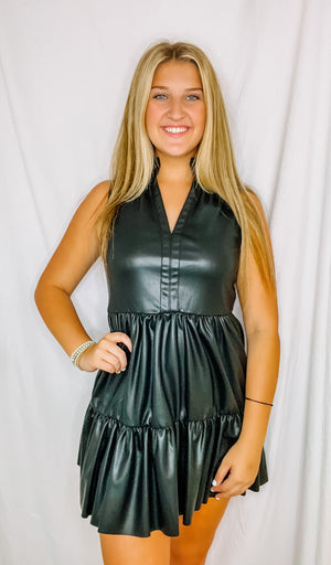 Faux Leather Sleeveless Dress