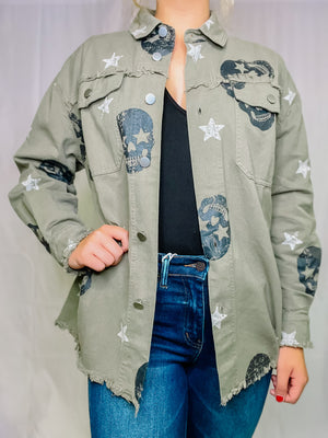 Skull Print Twill Jacket