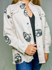 Skull Print Twill Jacket