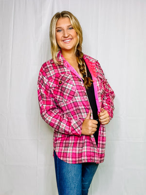 Pink Plaid Button Down Jacket