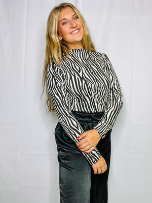 Mock Neck Zebra Print Top