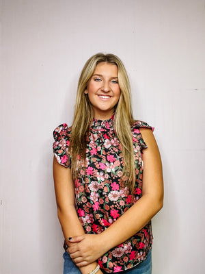 Black Floral Print Blouse