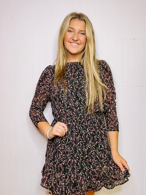 Floral Print Ruched Long Sleeve Dress