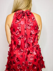 Maroon 3D Floral Dress