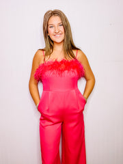 Fuchsia Jumpsuit with Feathers