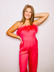 Fuchsia Jumpsuit with Feathers