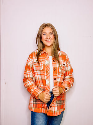 Orange Plaid Button Down Shacket