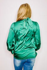 Green Satin Cross Front Top