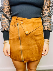 Camel Faux Suede Mini Skirt