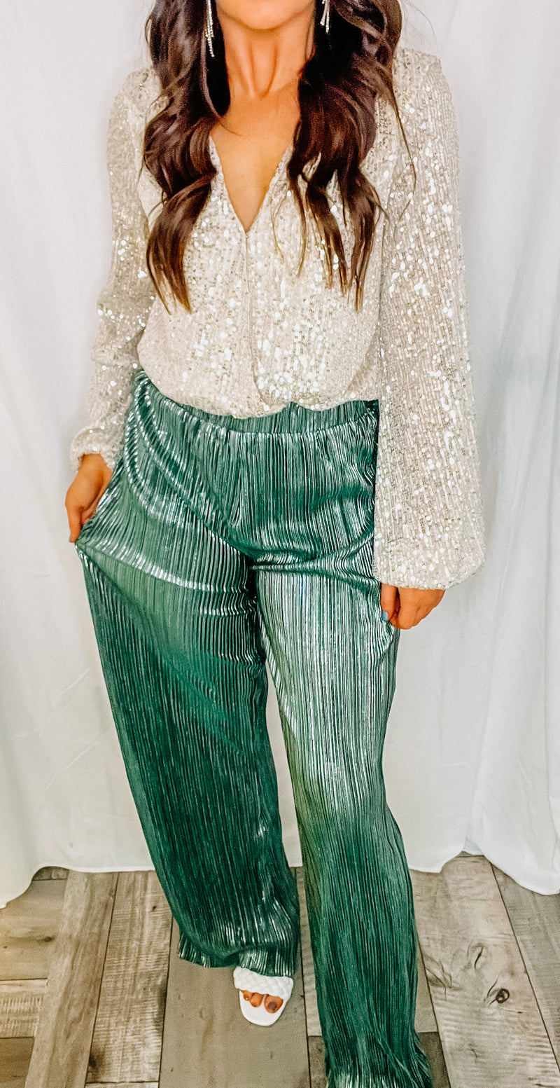Hunter Green Metallic Pants