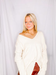 Cream V Neck Sweater