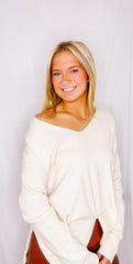 Cream V Neck Sweater