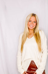 Cream V Neck Sweater