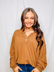 Mocha Heather Henley Knit Top