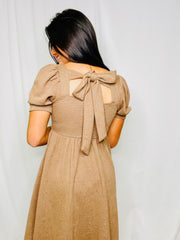 Cocoa Peasant Dress with Tie Back